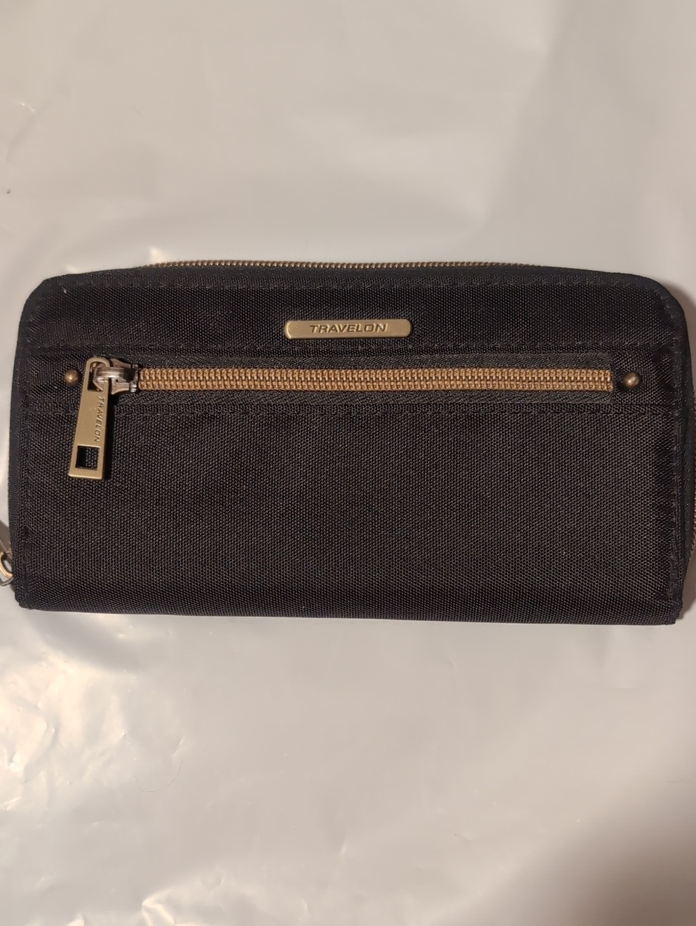 Travelon Black Women's Zip Wallet with Gold Accents